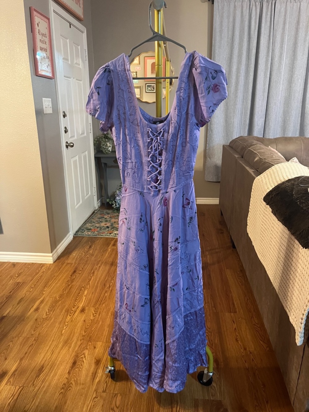 Lavender Lace-Up Floral Maxi Dress - Women